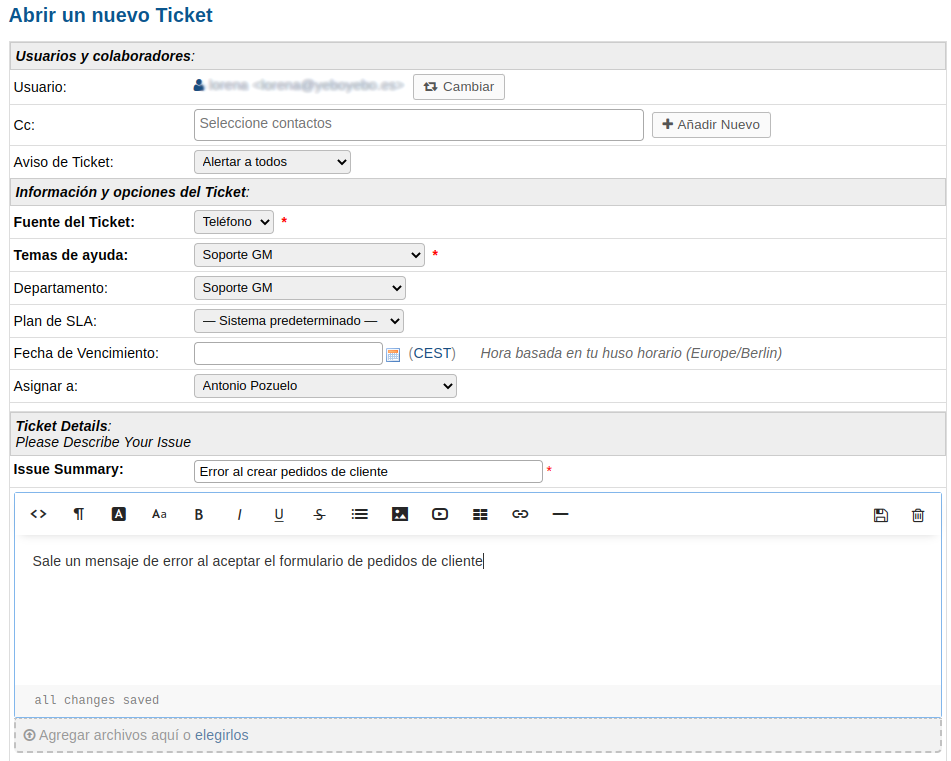 Nuevo ticket