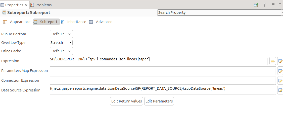 Configuración de subreport