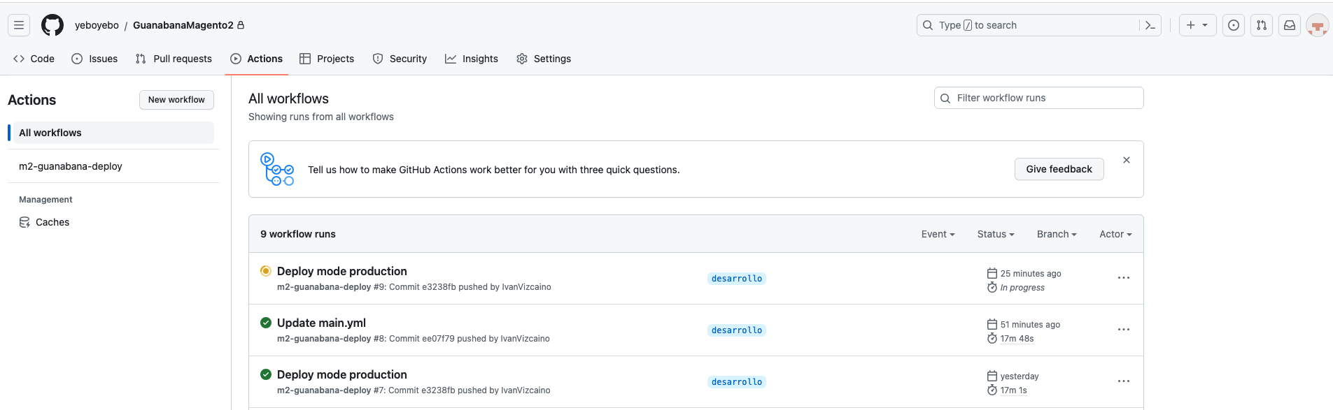 Ejecución en Github