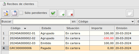 Los diferentes recibos creados