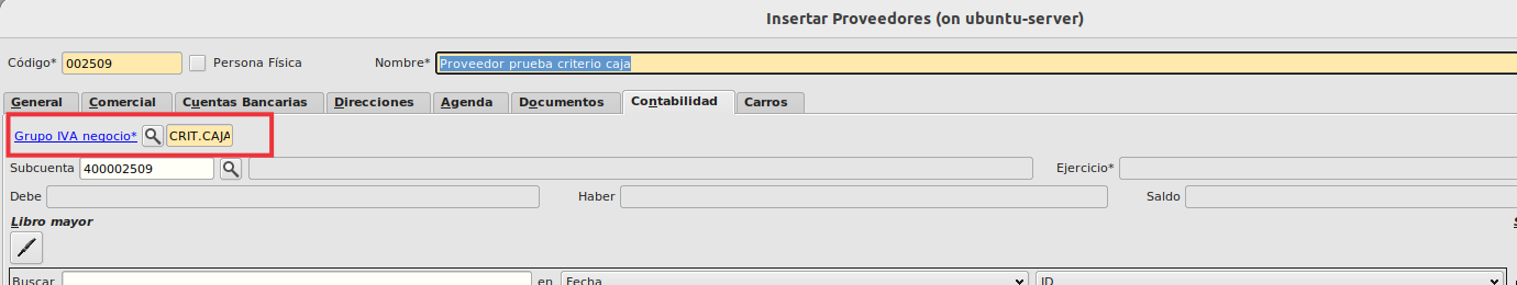 Formulario de proveedor