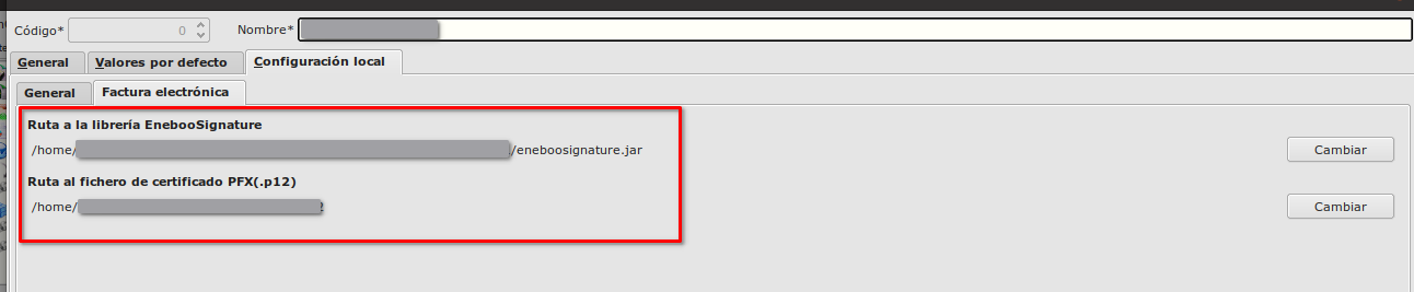 Configuración local