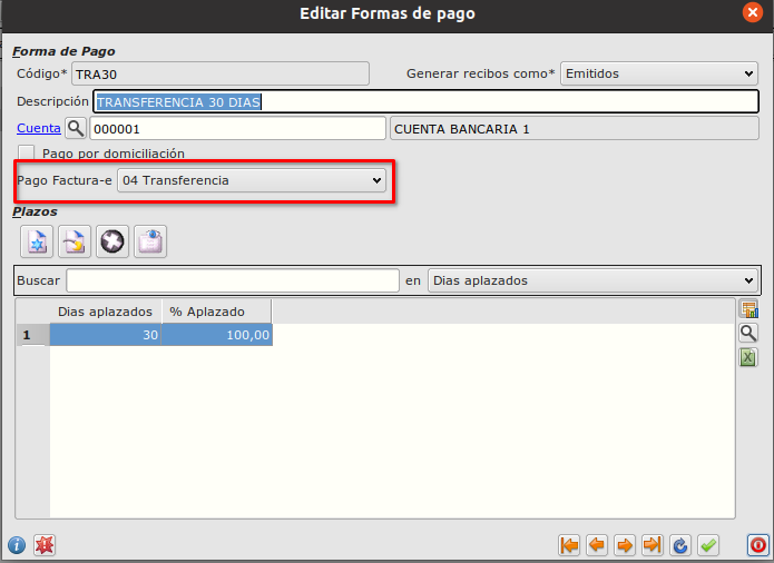 Configuración formas de pago