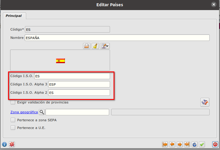 Configuración países