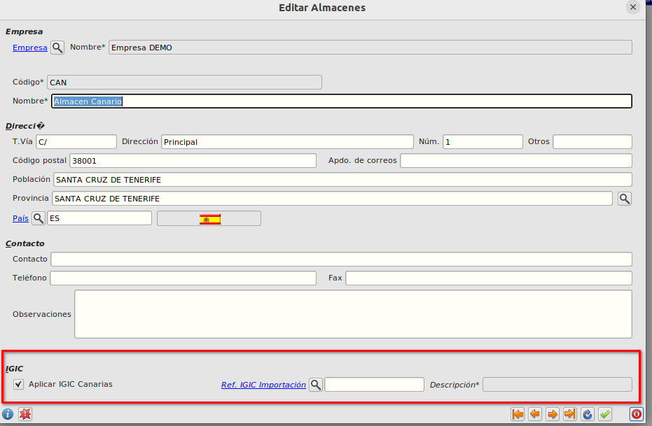 Configuración almacenes