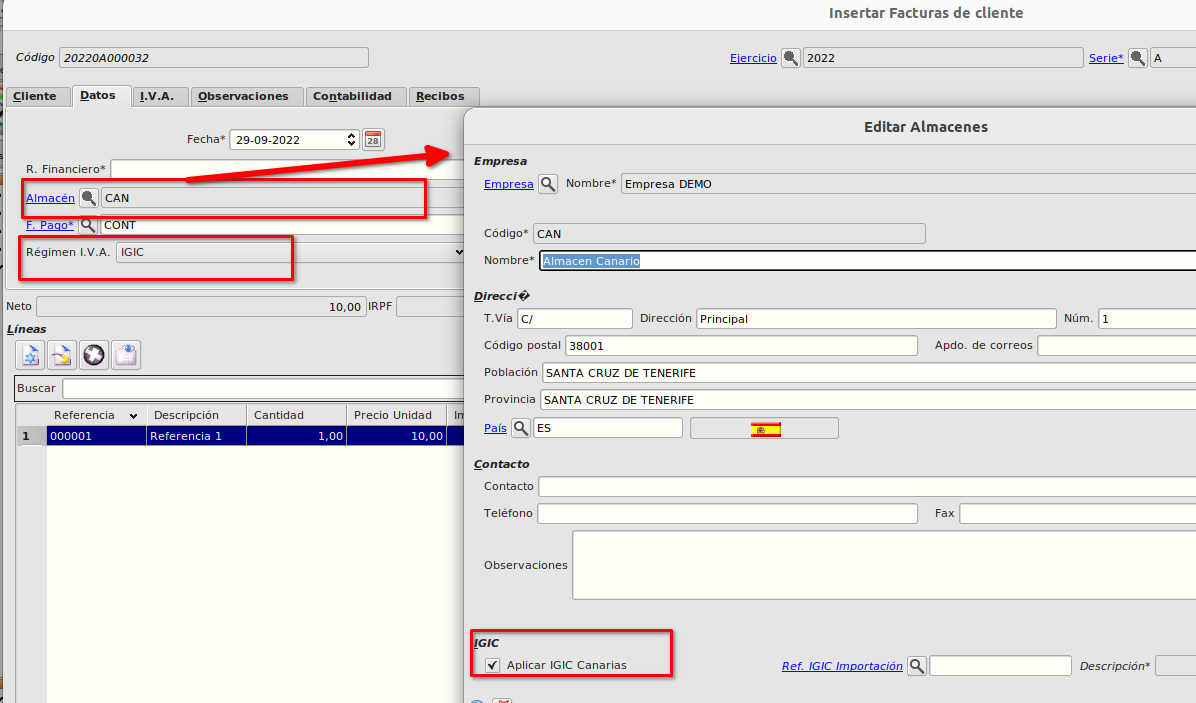 Cabecera factura cliente
