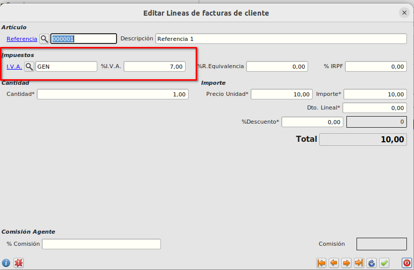 Línea factura cliente