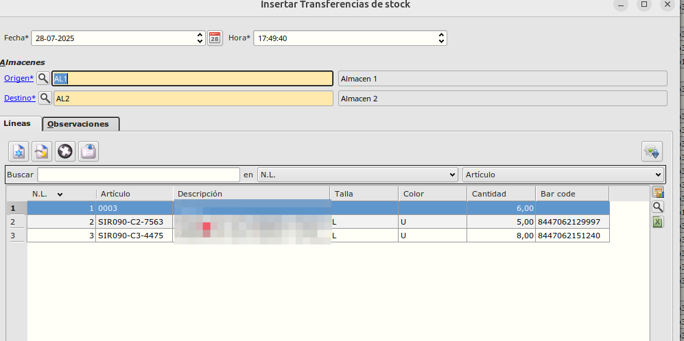 Transferencias de stock