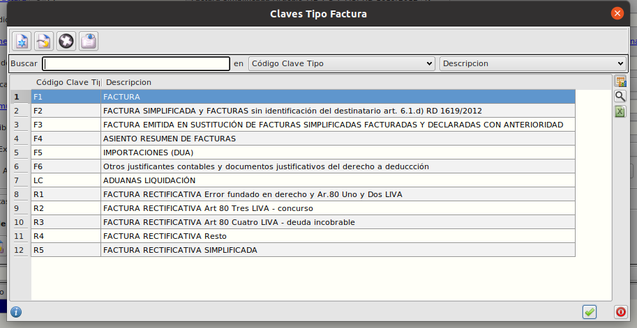 Clave tipo factura recibida