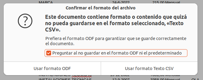 Mensaje de confirmación de formato