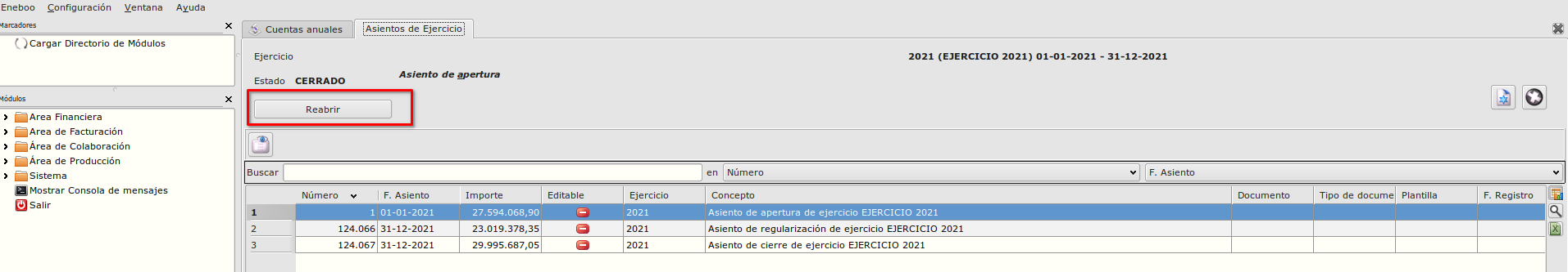 Master Reabrir ejercicio