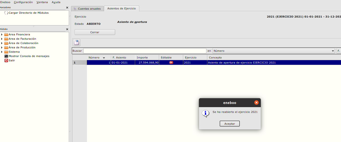 Ejercicio reabierto 