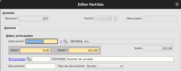 Partida de proveedor 